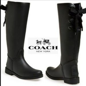 COACH TRISTEE' rain boots w/ tie in back original box included!